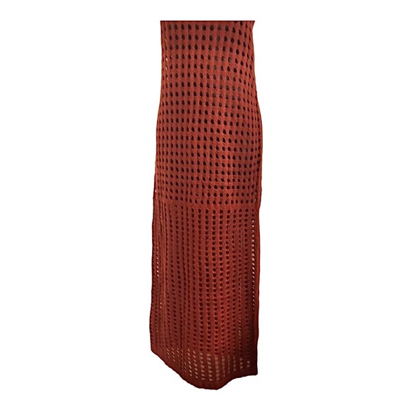 Terracotta Brown crochet look open weave sleeveless sweater‎ knit dress size M - Picture 6 of 16